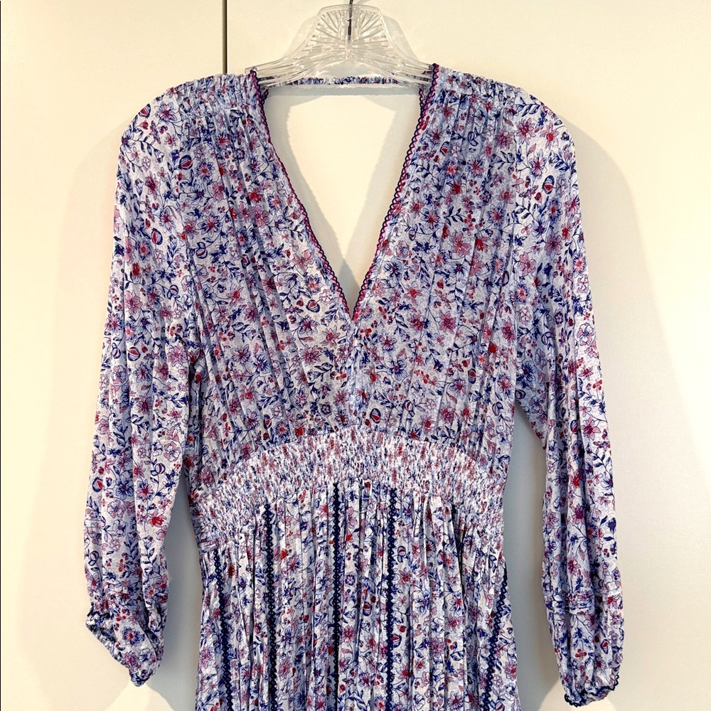 Poupette St. Barth Floral V-Neck Dress in Blue and Pink